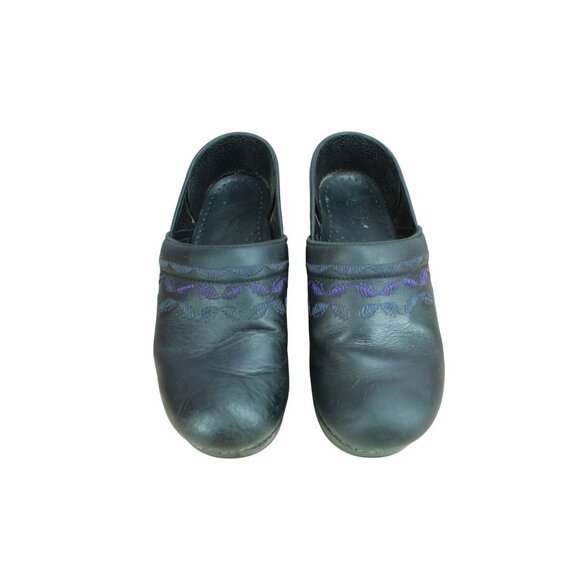 Dansko Women's Size 39 US 9 Slip-On Clogs Shoes Black Leather Embroidered - Picture 5 of 9
